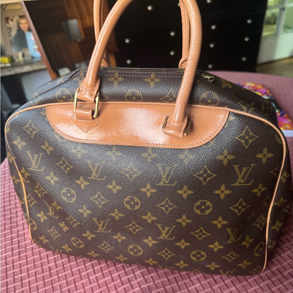 Louis Vuitton Brown Monogram Canvas Satchel with Tan Leather Trim